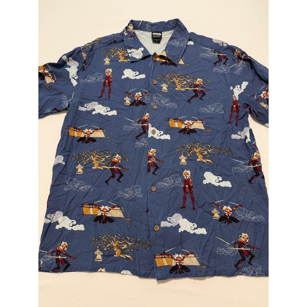 Star Wars Our Universe Ahsoka Tano Button Down Shirt Mens Medium Blue Rayon